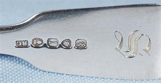 A set of six George IV silver fiddle pattern table forks, by Randall Chatterton, Length 202mm, weight 13.9oz/434grms